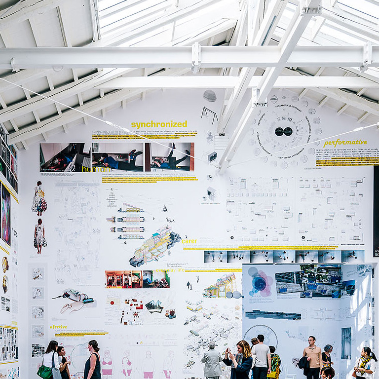 The Spanish pavilion at the Venice Biennale has been the international exhibition for Spain's architectural work in recent years. With a forward-looking approach, this new edition of the Biennale proposed a paradigm shift: to open the space up to the work of new architects and reflect the transformation of this field and the future of this discipline. Hence the name of the exhibition: Becoming. The challenge of the project was to help the team of curators define a new metaphorical language for the exhibition, collaborating in the design of a graphic system that would allow the representation of more than 300 student projects without any apparent hierarchical logic to allow the visitor to fully understand and appreciate the transformative dynamics of a new generation of talent in the world of architecture.